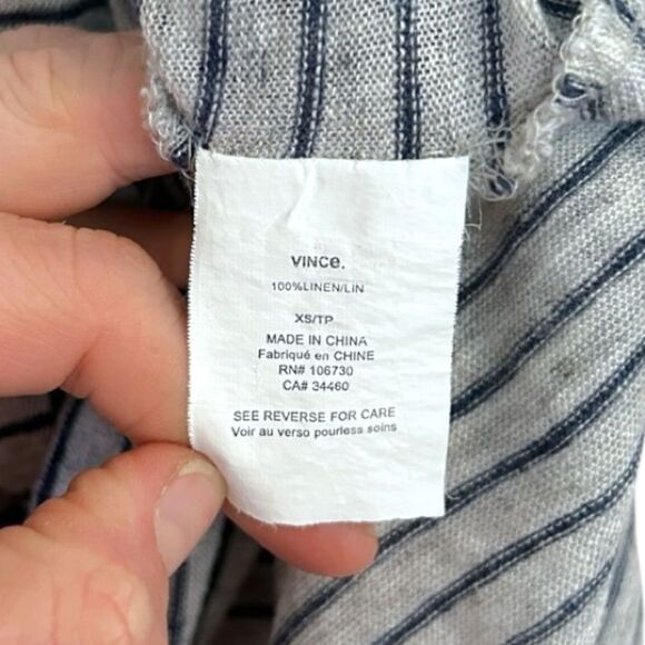 Vince Gray and Navy Striped Linen Lightweight Long Sleeve Top, Size XS - Picture 5 of 6